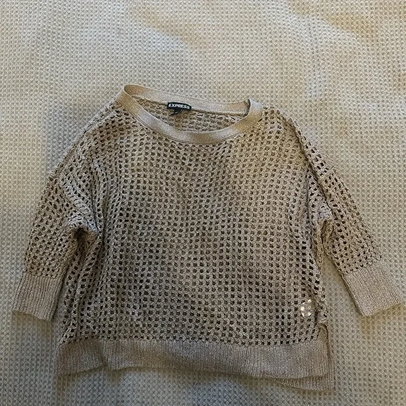 Express open knit metallic cropped sweater XS - Picture 4 of 6